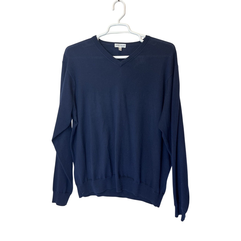 Peter Millar Merino Wool Lyocell Blend Vneck Sweater Navy Blue XXL Longsleeve